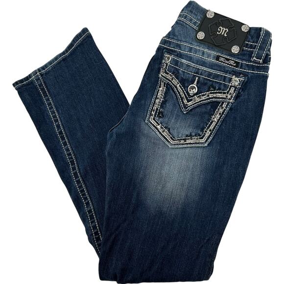 VTG y2k Women's Low Rise Miss Me Dark Wash Blue Denim 'Mid-Rise Easy Boot' Jeans - Picture 1 of 7